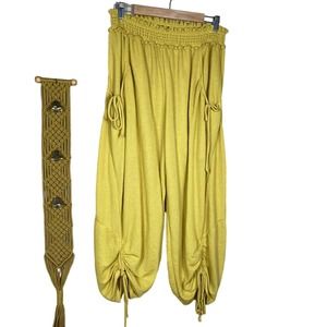 FP Beach Harem Yoga Pants Baggy Elastic Waist Mustard Ochre Yellow Small